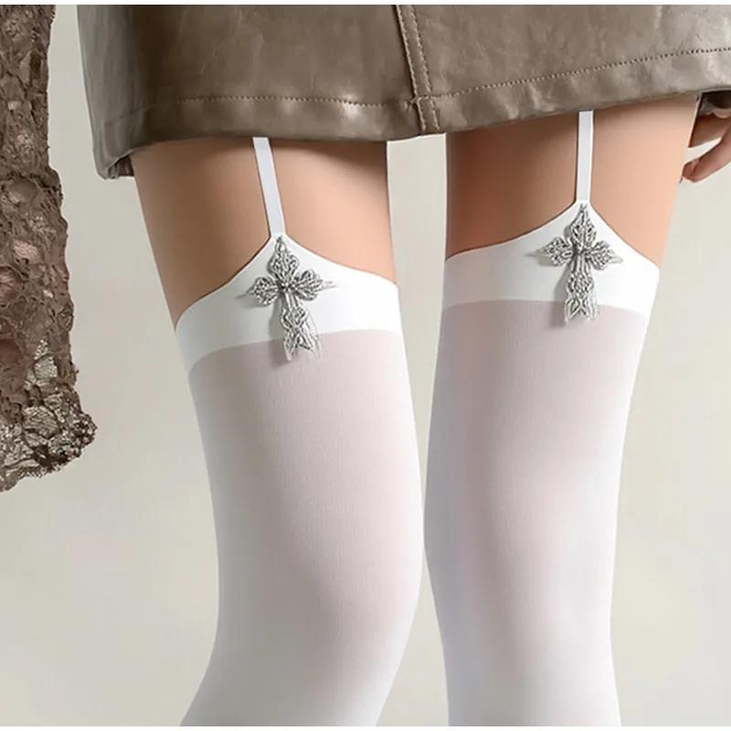Gothic Cross Stockings Women's Sexy Belt Black Stockings Knee-socks Stocking White Thigh Highs Socks Lolita Cosplay Pantyhose