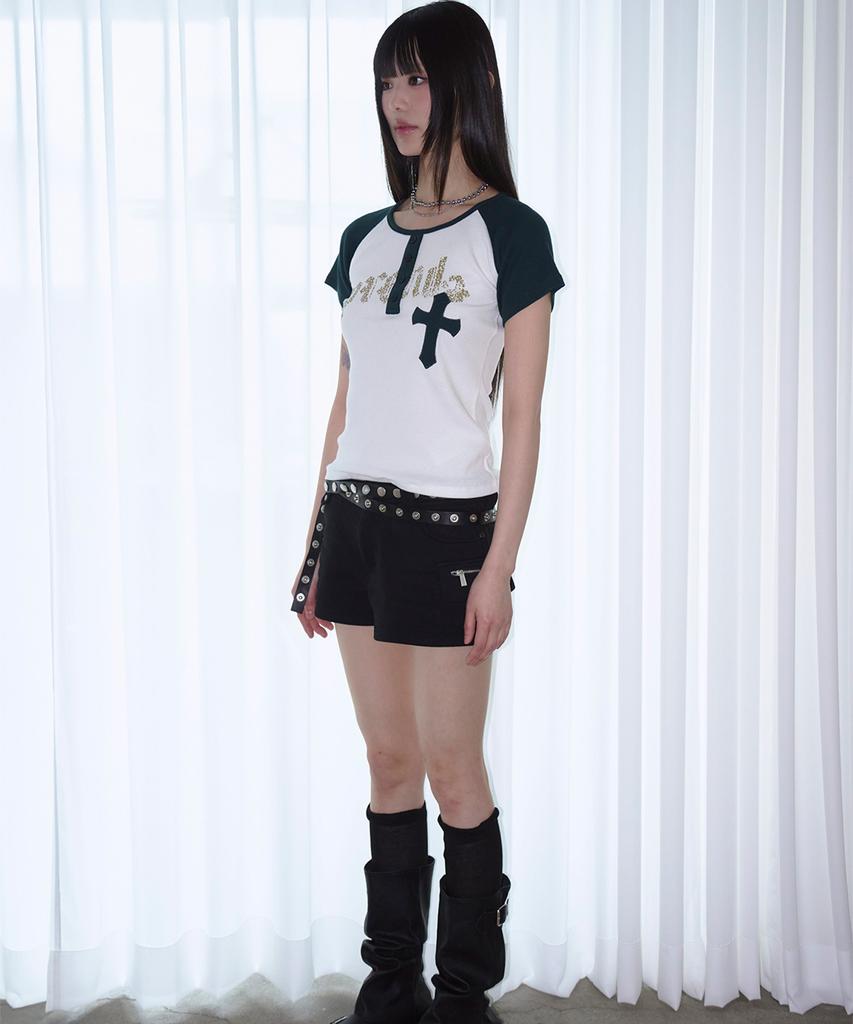 PRENDA Cross Applique Raglan Short Sleeve Ivory