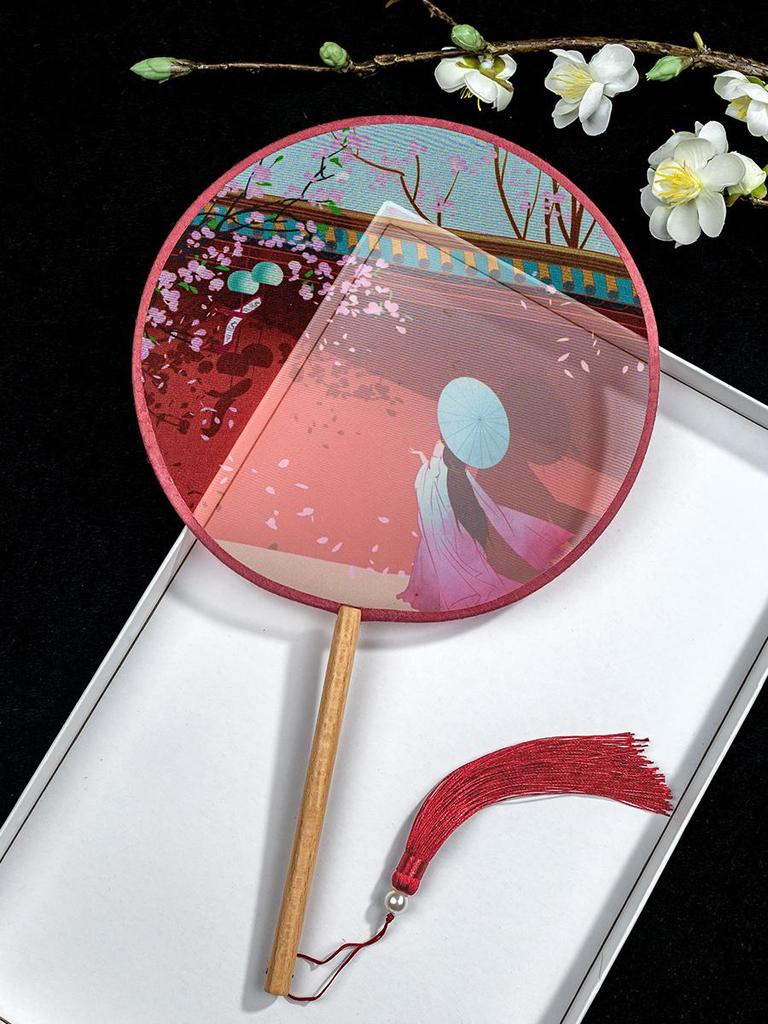 Translucent Ancient Style Round Dance Fan for Hanfu Costumes - Women's Classical Chinese Craft Fan