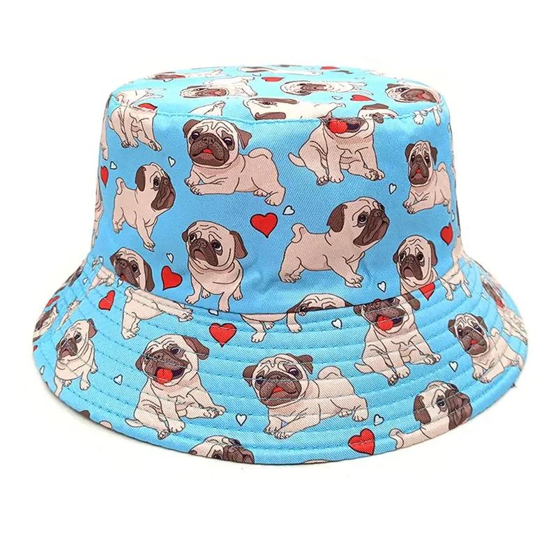 Frühling und Sommer Polyester Cartoon Hund Druck Eimerhut Fischerhut Outdoor Reise Sonnenschutzmütze für Männer und Frauen 207