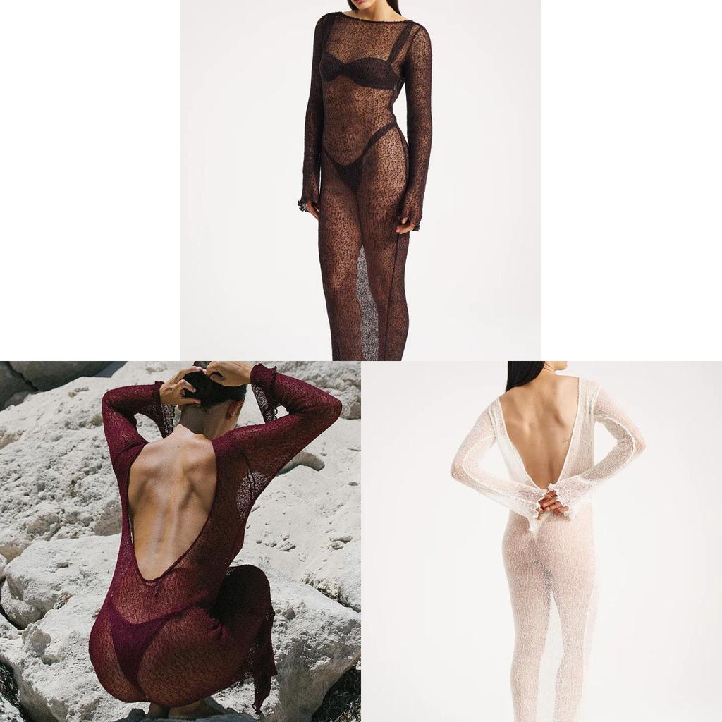 Sexay Knit Long Sleeve Dress With 3d Pattern For Nightclub And Beach Wear