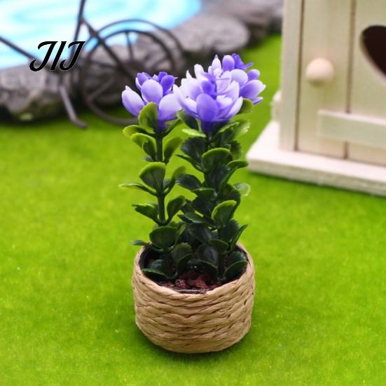 Mini Fake Flowers for Desk Artificial Plants with Vase, Small In Handwoven Seagrass Indoor Greenery Baskets, Realistic Faux Floral Arrangement