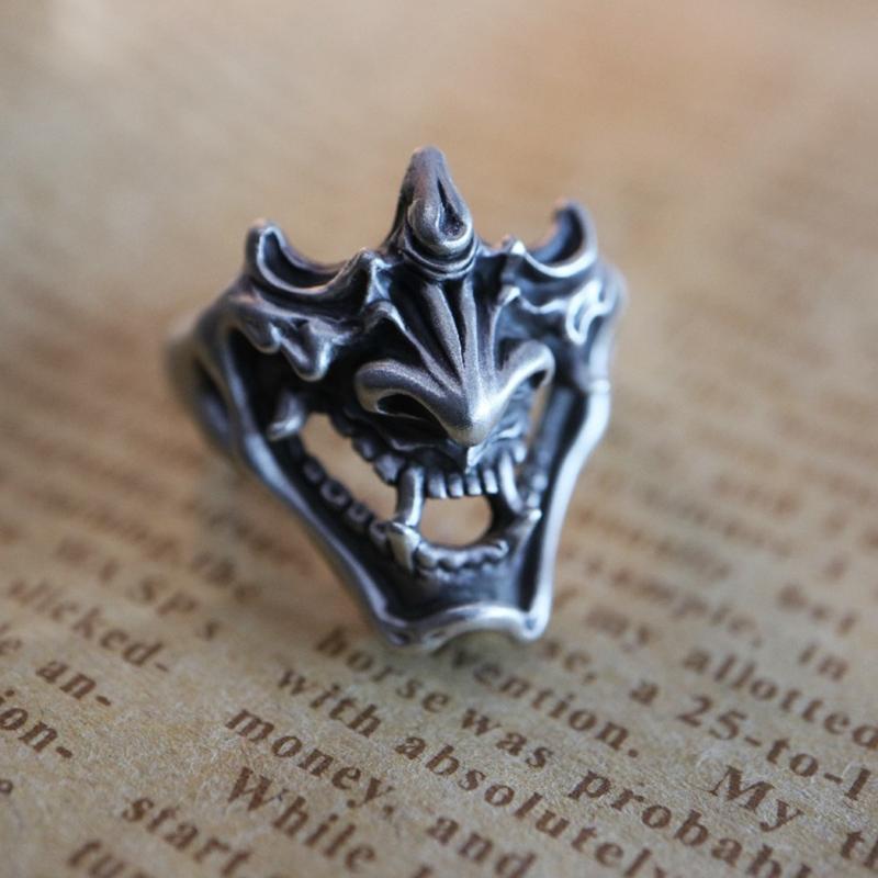 Vintage Silver Demon Devil Open Ring for Teen Young People Hip Hop Gothic Personality Party Anniversary Jewelry Present