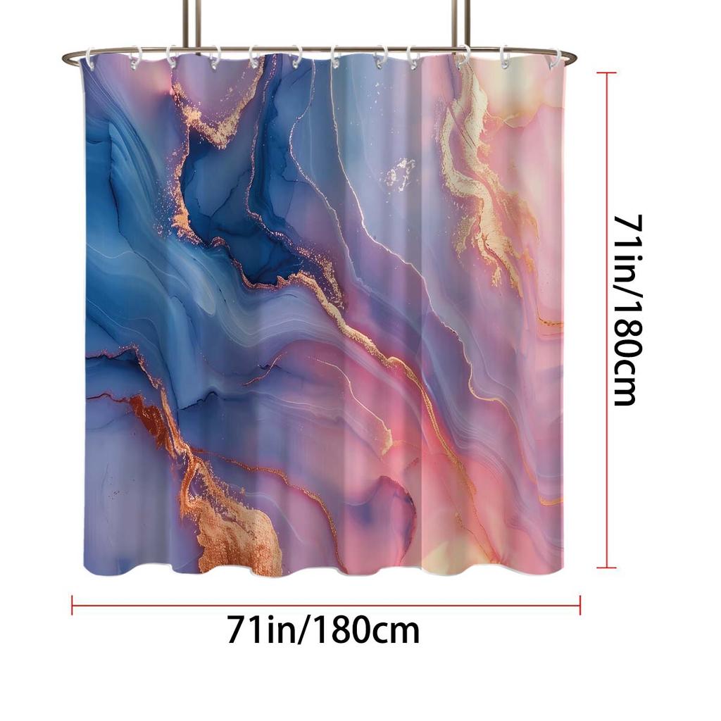 1pc Pink Marble Printed Waterproof Shower Curtain Shower Partition Hanging Curtain with 12 Hooks Multiple Sizes Easy To Install