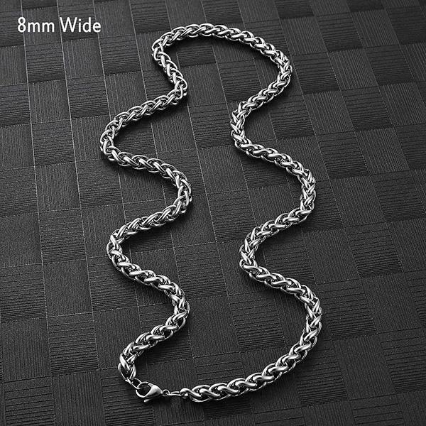 Men's Stainless Steel Necklace Link Wheat Chain Braided for Women Waterproof Neck Jewelry Accessories Choker Christmas Gifts