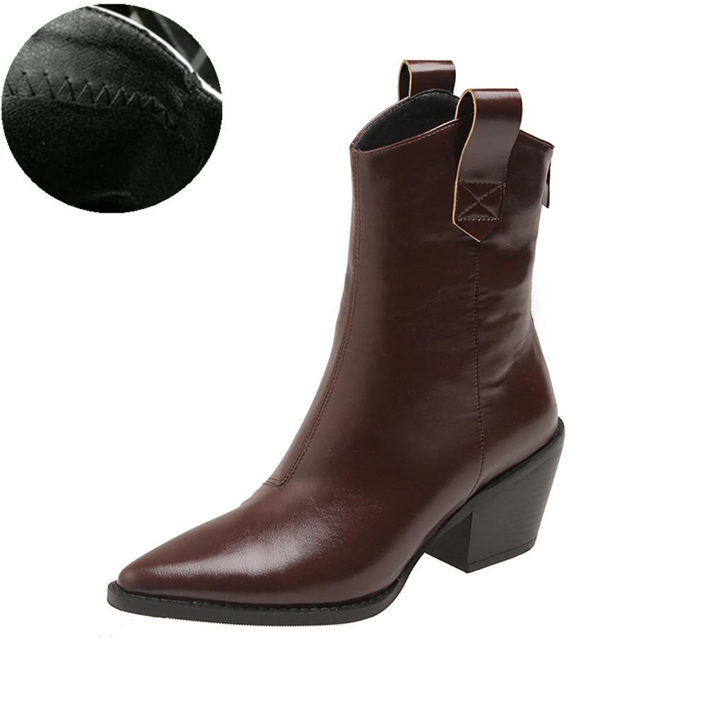 Pointed Toe Western Cowgirl Chelsea Ankle Boots Shoes Women Cossacks Cowboy Boats Wedges Femal Botas Mujer 33-45Black White