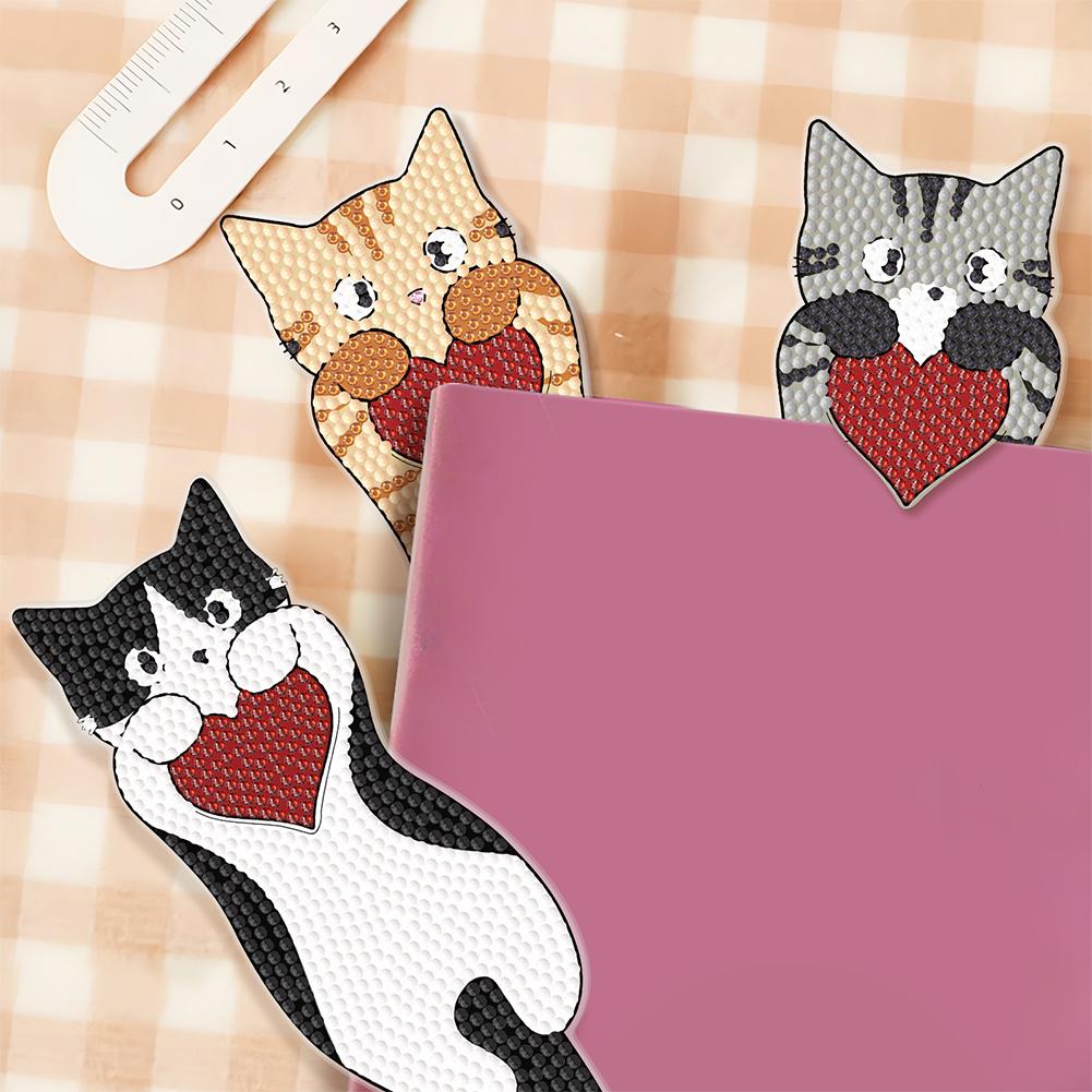 3Pcs Cat Patterns DIY Diamond Painting Bookmark Diamond Bookmark Art Projects for Beginners Ideal Choice for Home Office Use