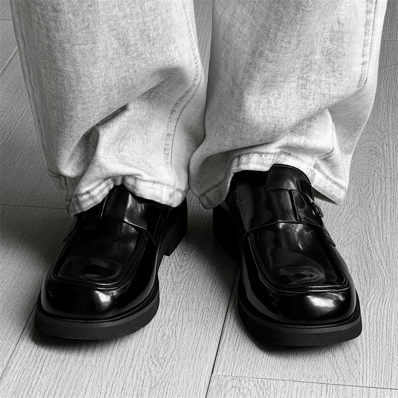 Fashion 2025 Men Loafers Black Patent Leather Thick Sole Wear-resistant Business Brand Formal Shoes Luxury Daily Social Shoes Size 38-46