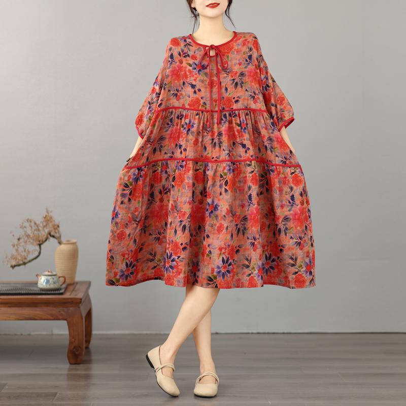 DIMANAF New 2026 Women Plus Size Summer Long Dress Sundress Loose Oversize Maxi Lady Floral Cotton Beach Dress