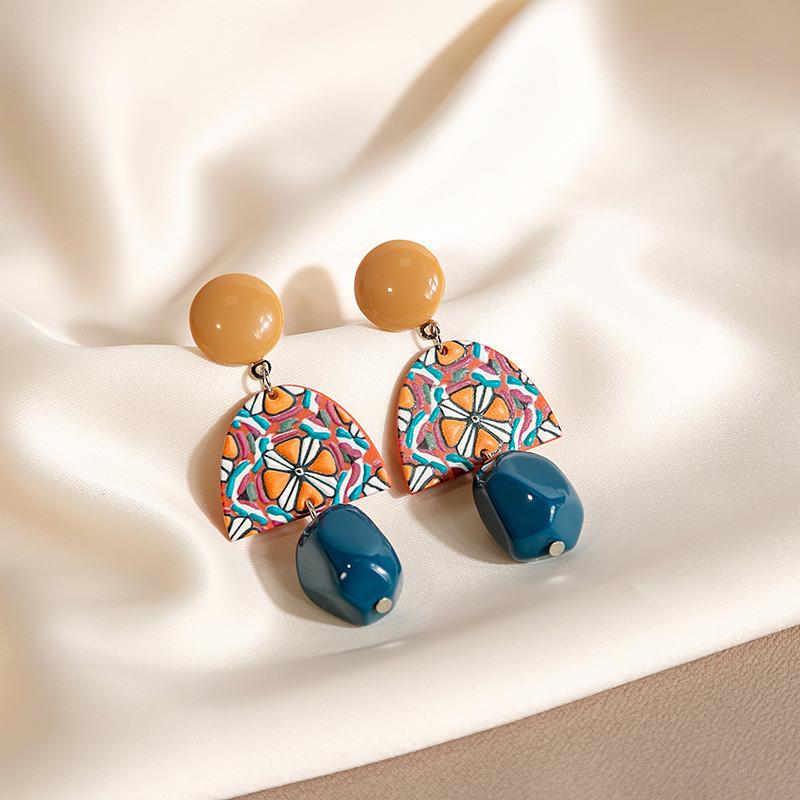 Pinkdudu Statement Color Block Earrings  Long Asymmetric Geometric Dangles in Vibrant Yellow and Blue PD1200