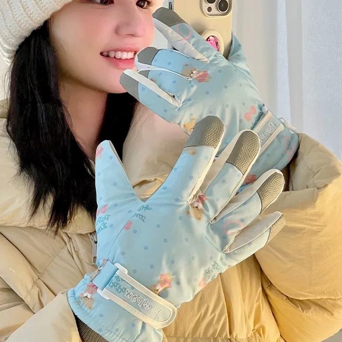 

Plush Gloves for Women Winter Thickened with Fur Warm Riding Gloves Cold and Windproof Anti Slip Gloves Touch Screen Gloves Skiing Teddy Bear Gloves