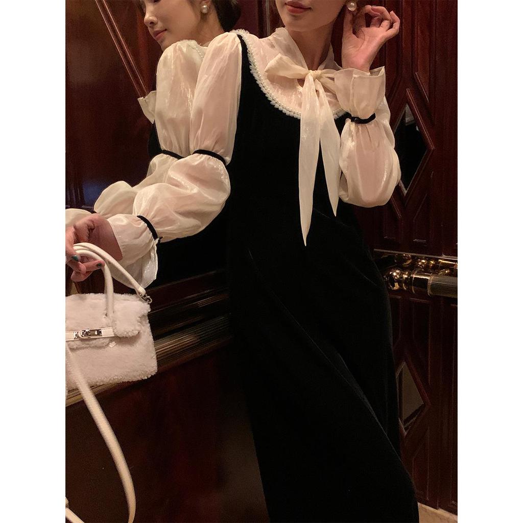 Elegantes Winterspitzen-Samtkleid - Falsches zweiteiliges langes Rock für Damen (Nicht erstattungsfähig)