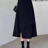 Black A-Line High Waist Plus Size Mid-Length Skirt for Women - Spring/Autumn Casual Irregular Umbrella Design