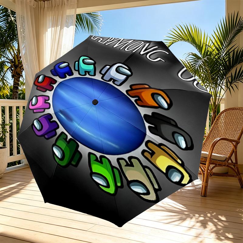 Among Us Print Automatic Open Close Umbrella, Portable Foldable Umbrella, for Outdoor Commute Camping Trip, Ideal Birthday Gift