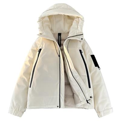 Men's and Women's Hooded Solid Color Versatile White Duck Down Jacket, Youth Casual Warm Jacket, Thickened In Winter