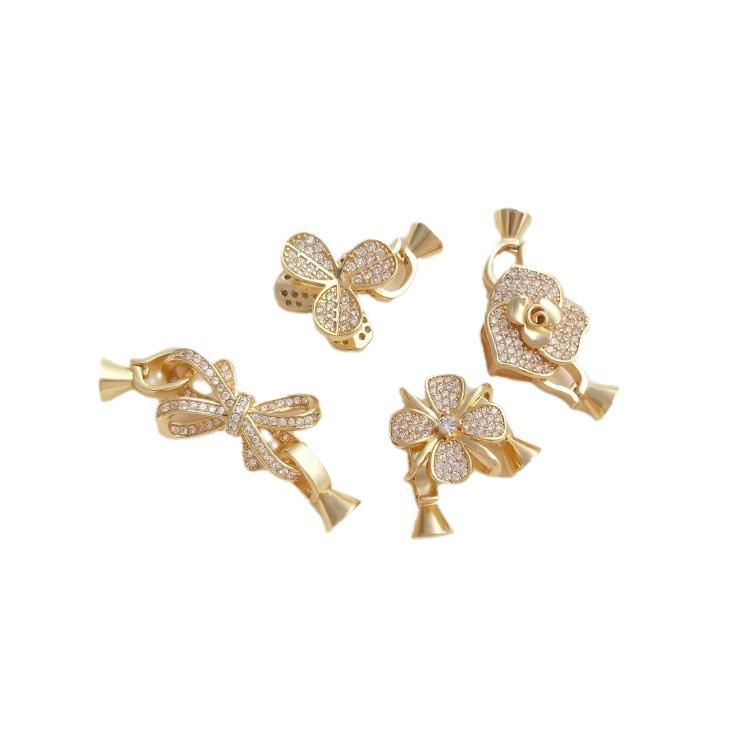14K Gold-Filled Rose-Shaped Bow Zirconia Pearl Necklace Clasp Connector