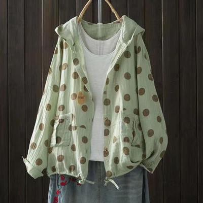 Spring and Summer Loose Large Size Double-layer Cotton Yarn Hooded Long-sleeved Lace-up Cardigan Thin Jacket Women's Clothing