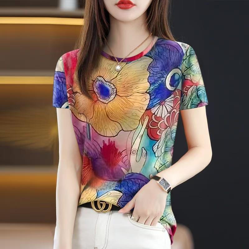 2026 New Summer Popular Women s T-Shirt Slimming Belly-Covering Round Neck Fashion Short Sleeve S