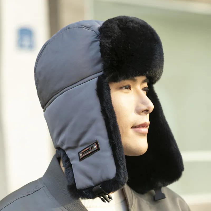 WTEMPO Men's Autumn Winter Bomber Hats Outdoor Plush Faux Fur Ear Protection Hats Couple Windproof Cold-proof Warm Hats Cycling Skiing Hats