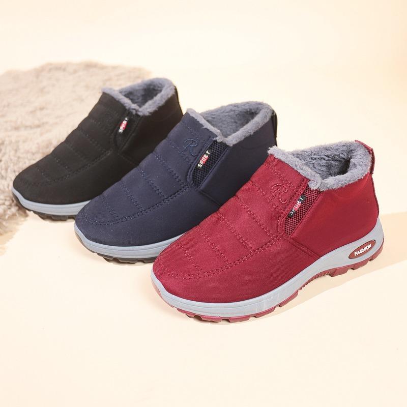 Women Winter Warm Fleece Lined Snow Boots Waterproof Slip On Anti Slip Rubber Sole Elderly Ladies Walking Cotton Shoes