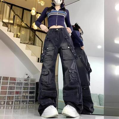 American Street Style Cargo Pants Women Dark Gray Spring Wide Leg Pants Women Loose Y2k Jeans