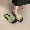 Thick-soled Slippers for Women's Outer Wear Summer New Mesh Square Head One-word Sandals Soft Flat-bottomed Seaside Vacation Beach Sandals