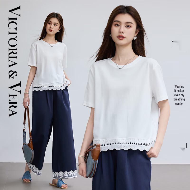 

VICTORIA&VERA Women s Ethnic Lace Hem Short Sleeve T-Shirt L