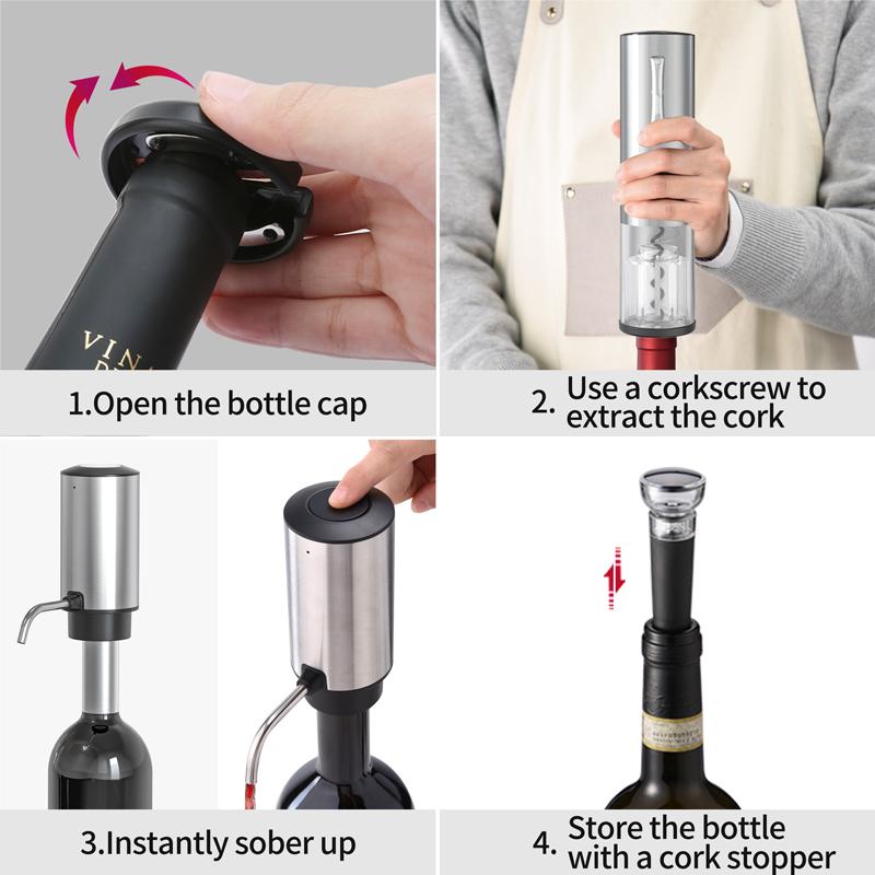 USB Electric Wine Opener Set With Electric Decanter and Aerator Stainless Steel Rechargeable Wine Bottle Opener for Wine Lovers