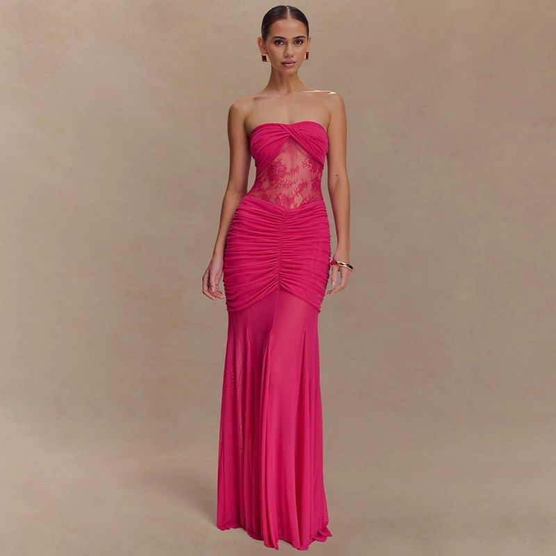 Europe and America Cross Border 2025 Summer New Arrival Sleeveless Tube Top Long Dress Sexy Sexy Ruched Cut Out Silm Dress