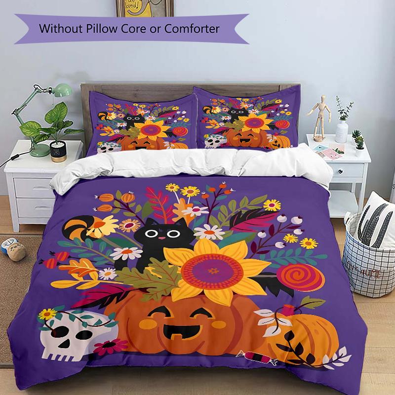 

3pcs Flowers and Cats Quilt Set Cartoon Themed Bed Quilt Set Lovely Character Bedroom Decor Bed Quilt Set Four Seasons (1 Cover + 2Pillowcase NO 135x200cm