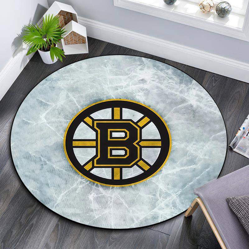 Boston Bruins2 Round Area Rug,Carpet Rug for Living Room Bedroom Sofa Playroom Decor,Non-slip Floor Mat