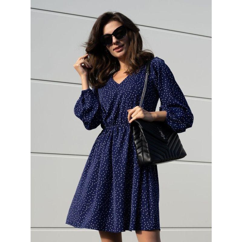 

and Winter Fashion Wind Independent Station New Arrival Fashion V Neck Long Sleeves Polka Dot Casual Temperament Waist-Controlled Dress Female Fashion Blue XL