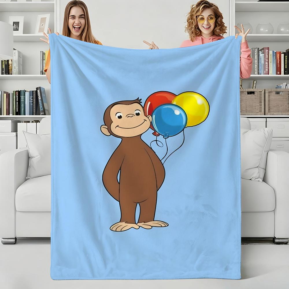 Cartoon C-Curious George Throw Flannel Blanket Perfect for Sofa Office Bed Travel Sleep Read Relax Camping four season use