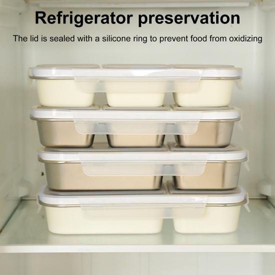 Stainless Steel Snack Containers Reusable 3 Compartment Condiment Box with Lids Food Storage Sauce Cups for School Travel