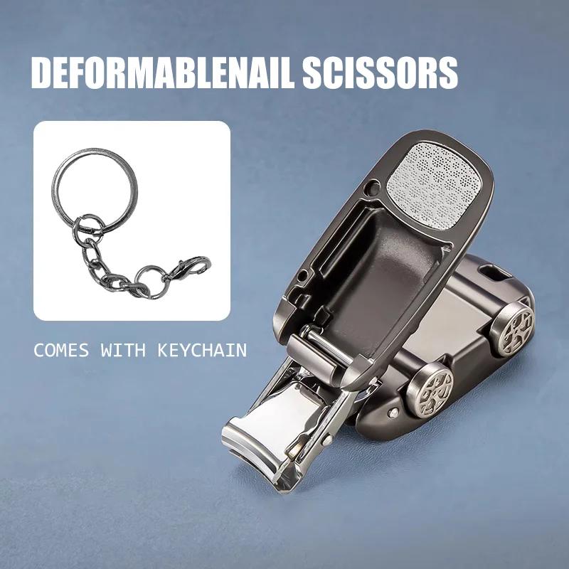 

2-in-1 foldable car flip nail clippers, anti splash design and polished keychain, rotatable wheels, suitable for home/office use