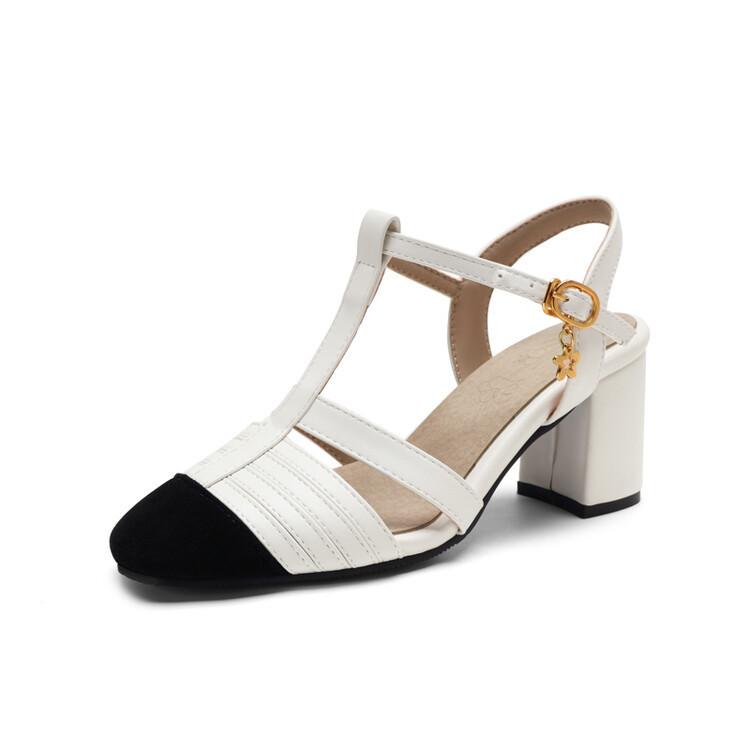 Spliced Baotou Back Empty Roman Style Sandals New Colored Thick Heel High Heel Women s Shoes Sandal 34
