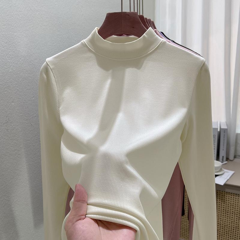 Long-sleeved t-shirt women's summer wear new slim-fitting and thin threaded bottoming shirt, basic small stand-up collar top for outer wear