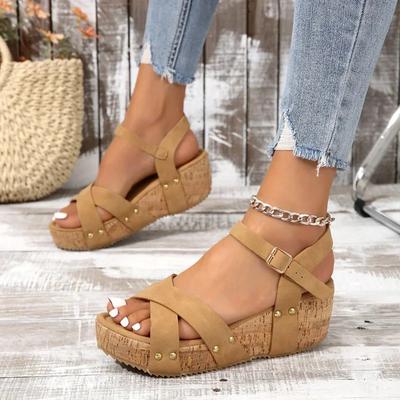 Summer New Wedges Sandals Women  Women's Shoes Buckle Rivet Decoration Large 42 Roman Platform Leisure Beach Sandalias Mujer