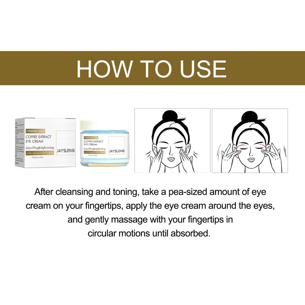 Jaysuing Coffee Firming Eye Cream, reduces fine lines, dark spots, and dark circles; firms, moisturizes, and hydrates; suitable for the eye area, 57g