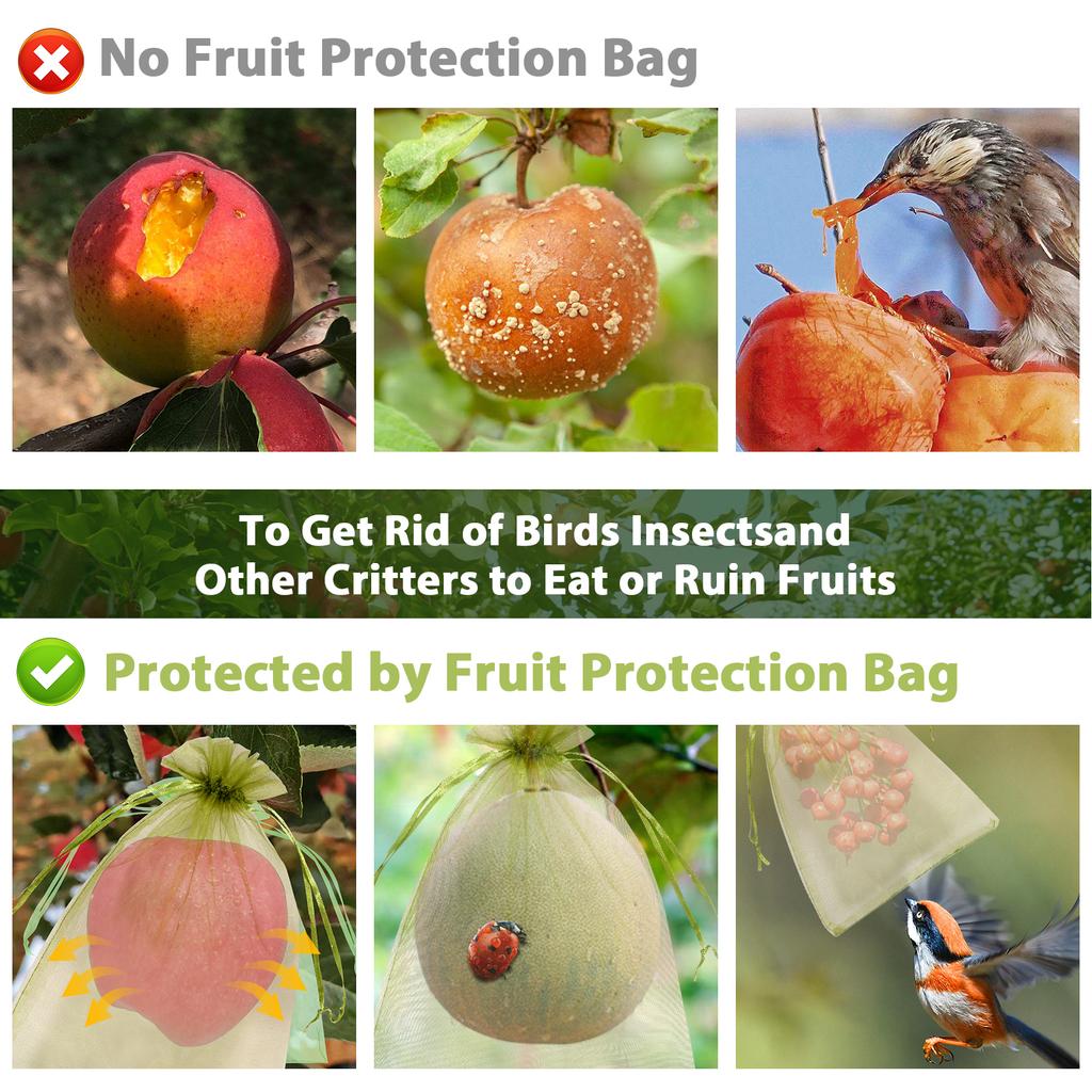 100/200Pcs Fruit Protection Bags Fine Mesh Organza Plant Grow Bags with Drawstring Garden Anti-Bird Netting Mesh Bag Garden Tool