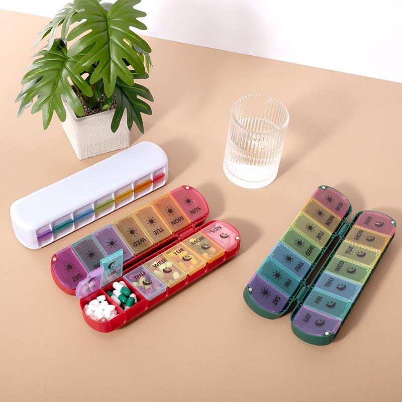 14-Grid Weekly Rainbow Magnetic Foldable Pill Organizer – Moisture-Proof, Portable, Compartmentalized Medicine Dispenser