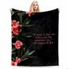 Pink Floral with Inspirational Quote Flannel Blanket for Bedroom, Living Room, Sofa, and Nap