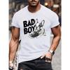 Europäische Größen Herren "BAD BOY" Französische Bulldogge Grafik-T-Shirt - Lässiges Kurzarm-Rundhals-T-Shirt, Maschinenwaschbar, Sommer Streetwear