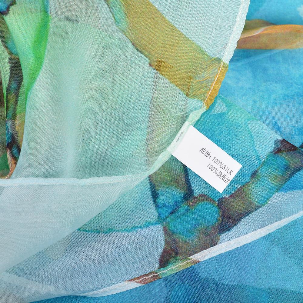 [BYSIFA] Blue 100% Silk Scarf Shawl Fashion Floral Design Long Scarves Women Summer Utralong Beach Shawl Winter Scarves180*110cm