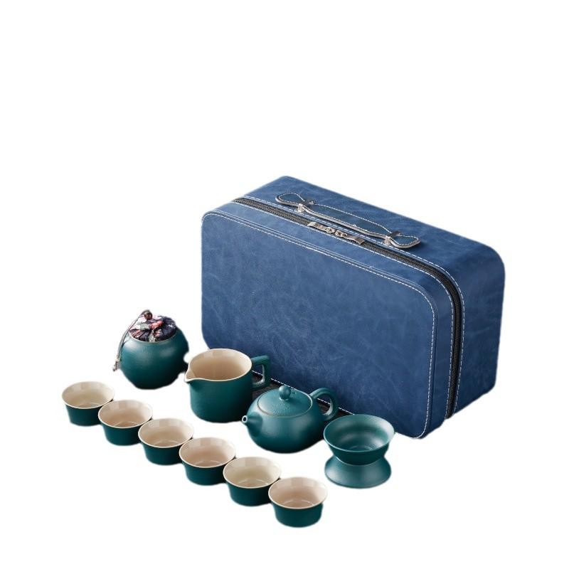 High-End Portable Ceramic Tea Set with Teapot, Teacups, and Tray for Household or Outdoor Use