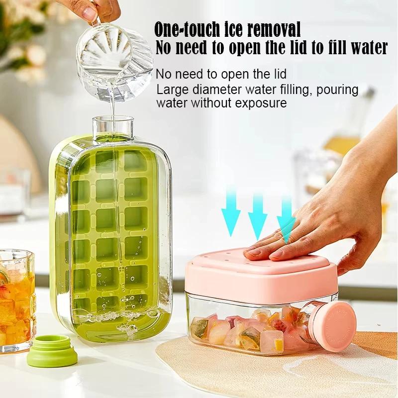 500/800ml 2in1 Ice Cube Tray with Water Bottle Press Type Portable Ice Maker High Capacity Ice Mold for Home Kitchen Summer Use