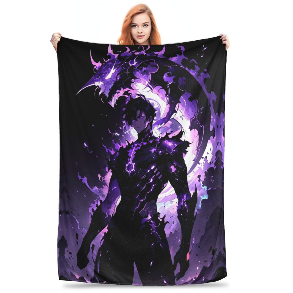 Solo S-ung Jin-woo Leveling Blankets Anime Solo Leveling Plush Vintage Breathable Throw Blankets for Home Winter