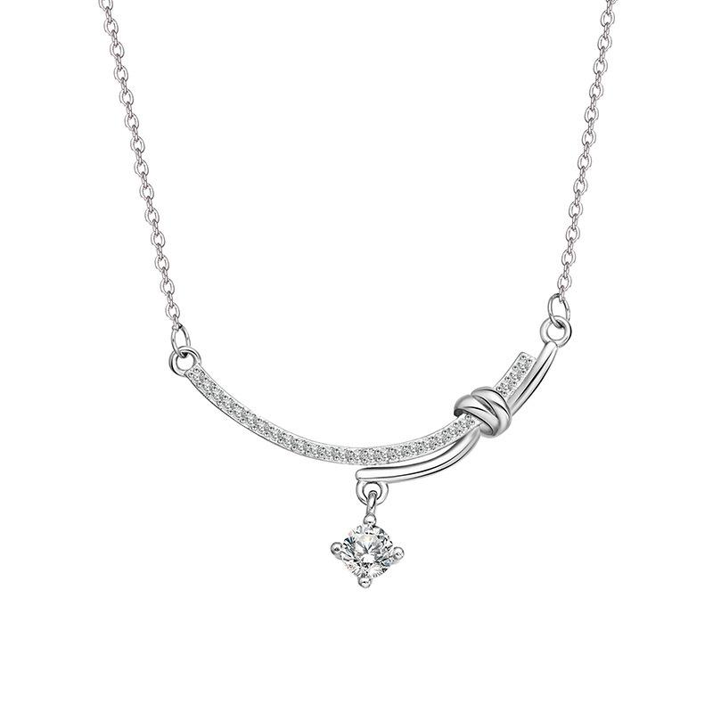 S925 Sterling Silver Diamond-Inlaid Smile Bow Necklace for Women, Year of the Snake Edition 925 Silver
