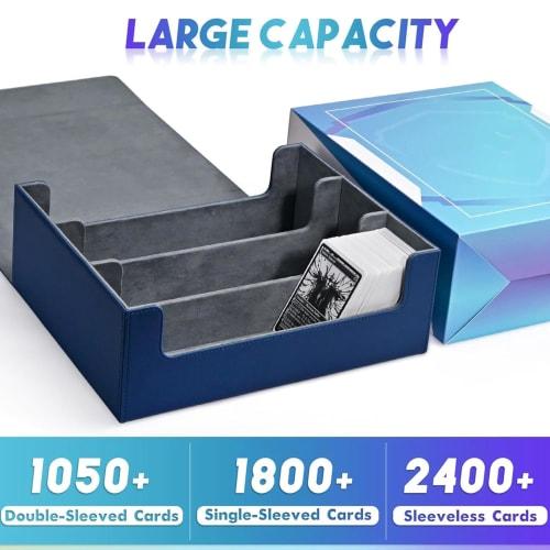 Uniiitie Trading Card Storage Box, Card Deck Case Holds Over 1800 Single-Sleeved Cards, Durable and Easy-to-Use Blue