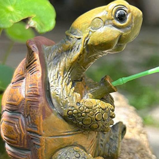 Fishing Turtle Statue Resin Figurine Animal Sculpture Garden Decor Lifelike Design Outdoor Ornament